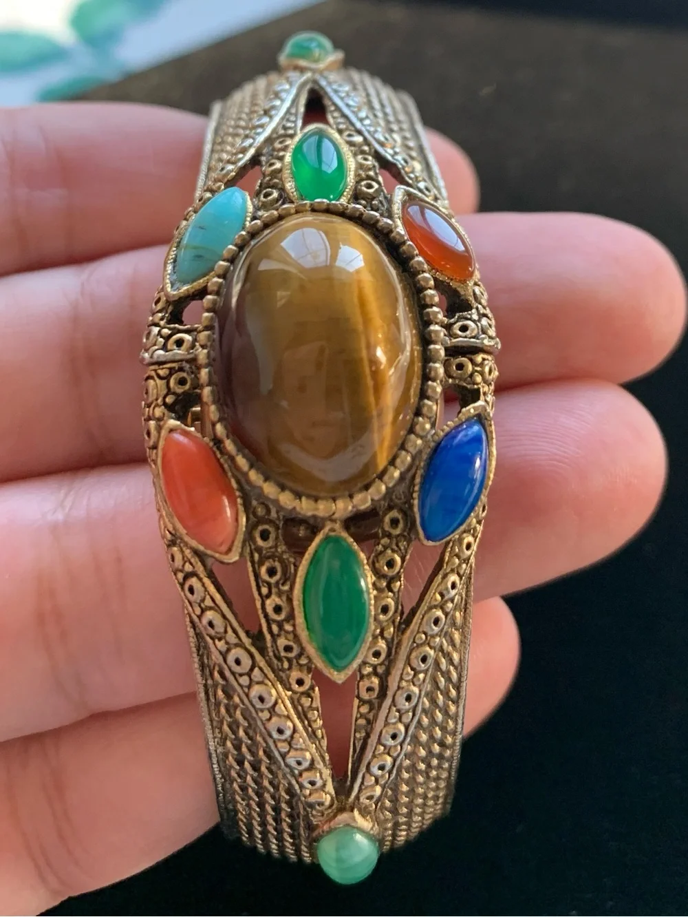 Beautiful Vintage Women's Desire Bangle Hidden Watch with Cabachon Stones